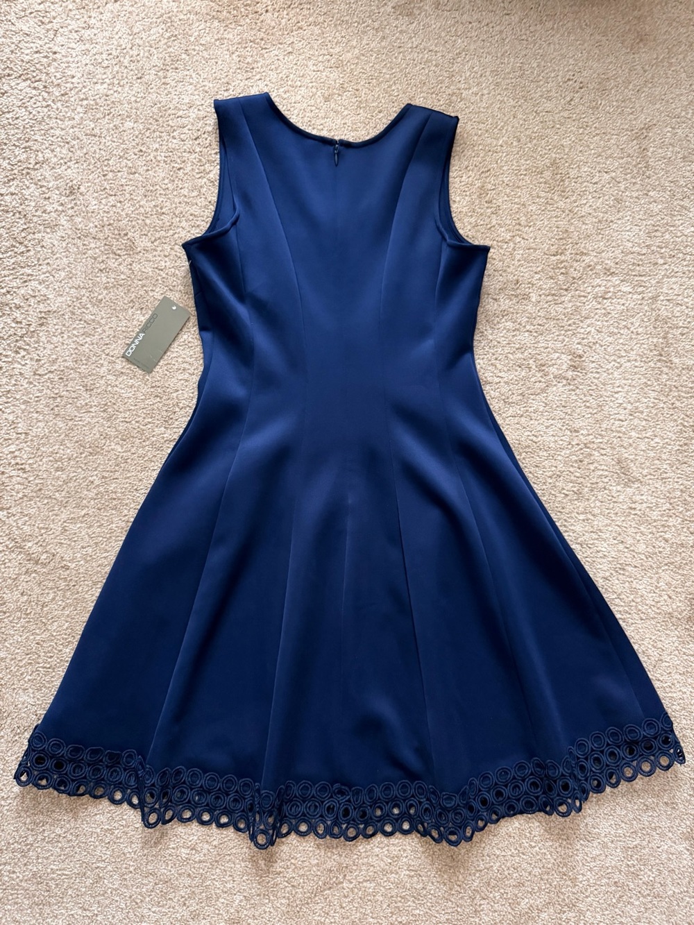 Donna Ricco Navy V-Neck A-Line Dress with Lace Hem - Picture 5 of 9